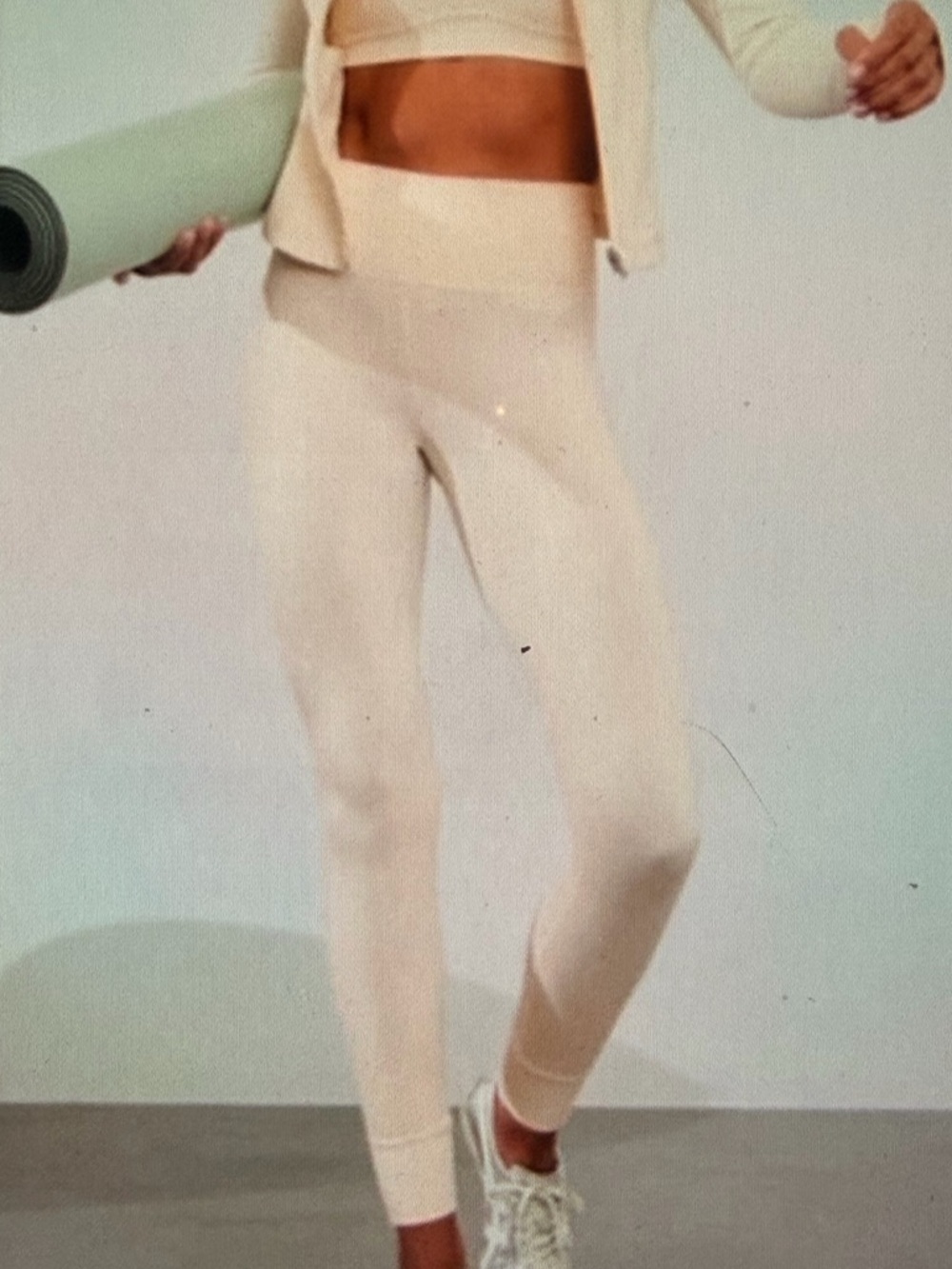 Athleta Softluxe Tight Legging Women’s XL Bone Cream Ribbed Cuffs Yoga Lounge